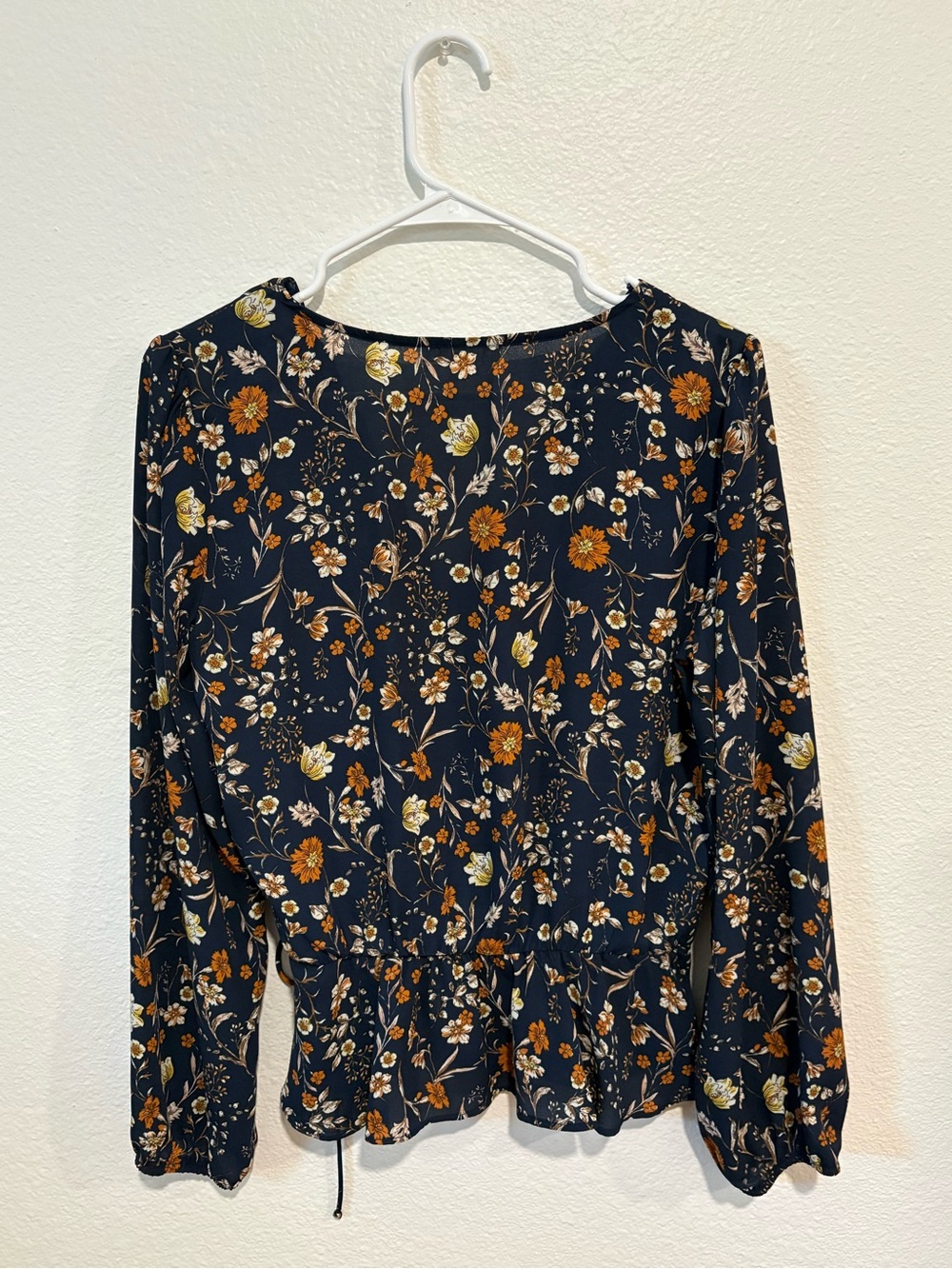 nine britton Navy Floral Wrap Dress with Mustard and Cream Flowers - Picture 4 of 4